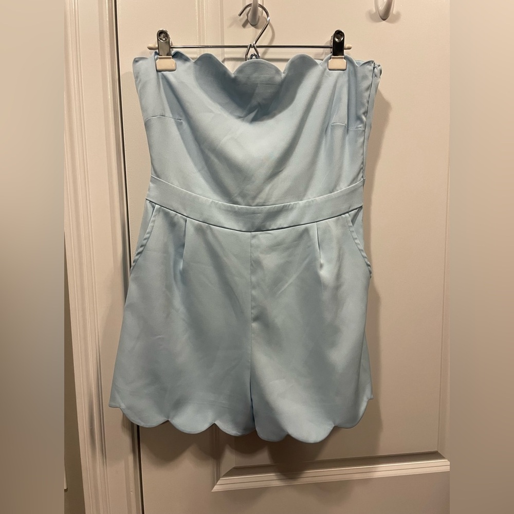 NWT. Day + Moon Strapless Light Blue Romper
